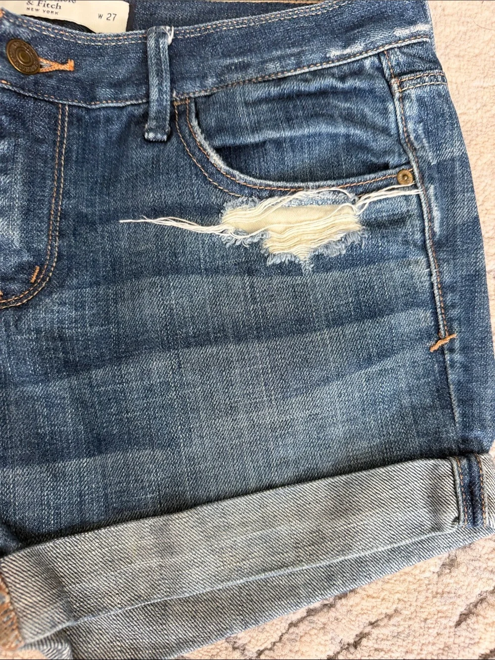 Abercrombie & Fitch Distressed Rolled-Hem Denim Shorts - low rise
